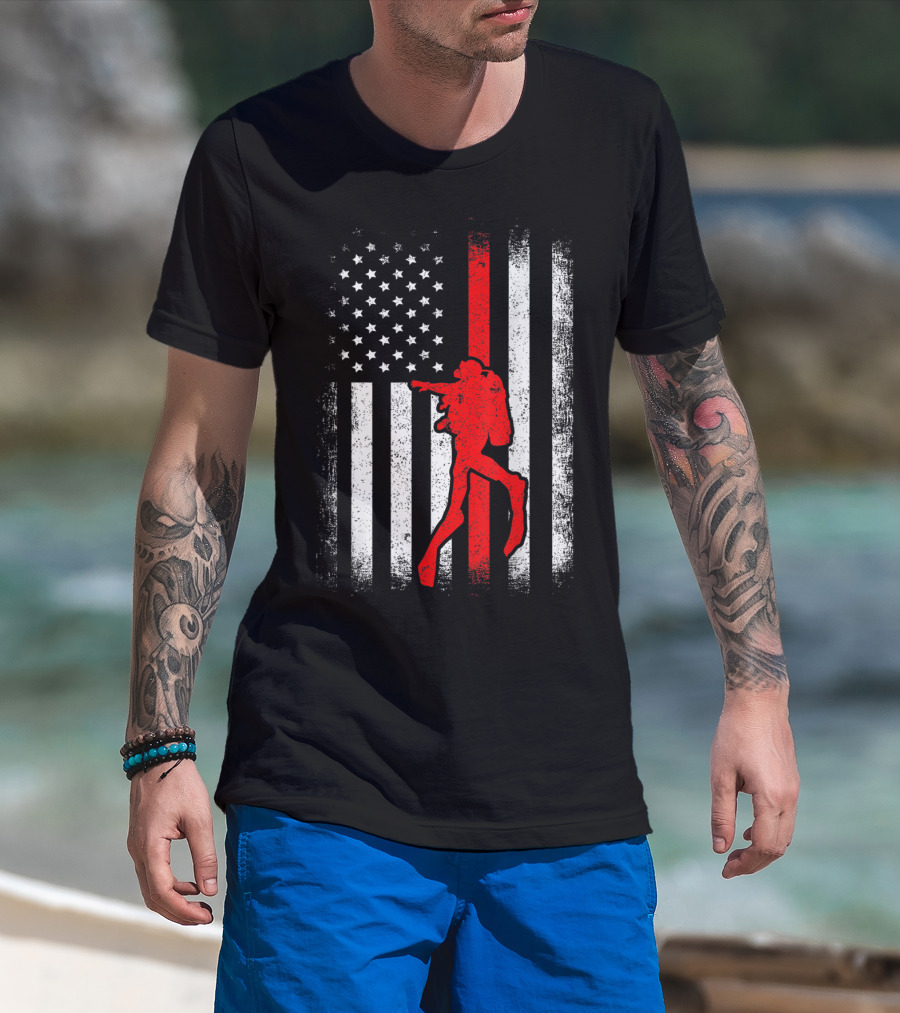 USA American Flag Red White Vintage Scuba Diving Iconic T-Shirt