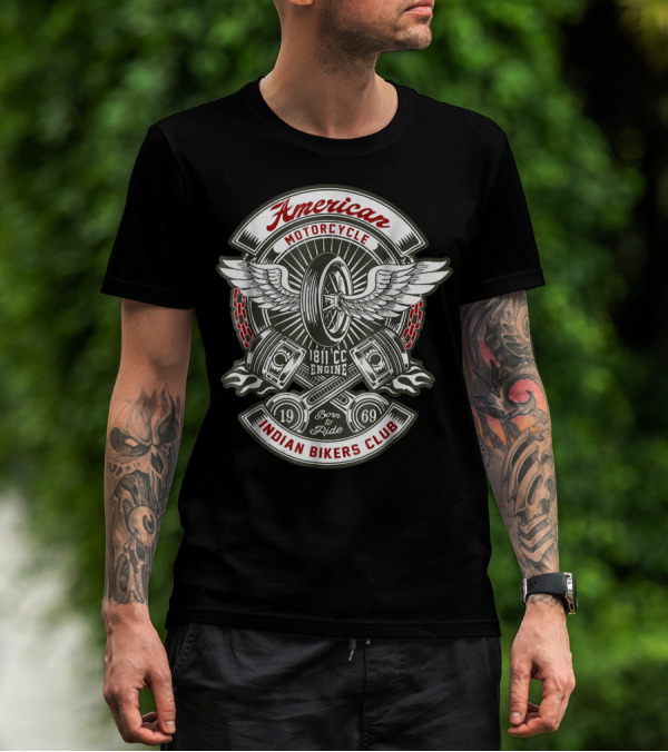 American Motorcycle Indian Bikers Club 1811 CC Engine Born To Ride 1969 T-Shirt