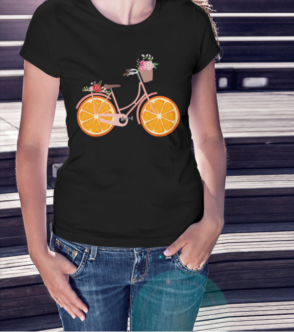 Vintage Bike Bicycle With Flower Basket And Orange Fruit Wheels T-Shirt