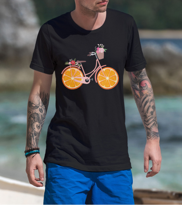 Vintage Bike Bicycle With Flower Basket And Orange Fruit Wheels T-Shirt