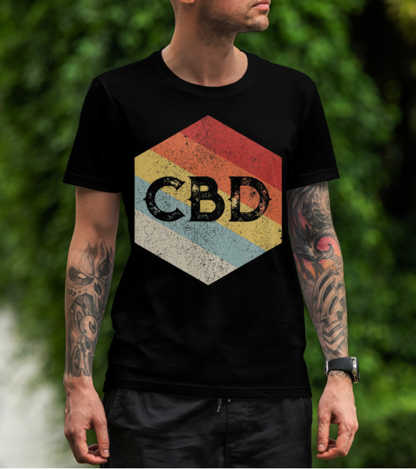 Vintage CBD Retro Hexagon Distressed Stripes T-Shirt