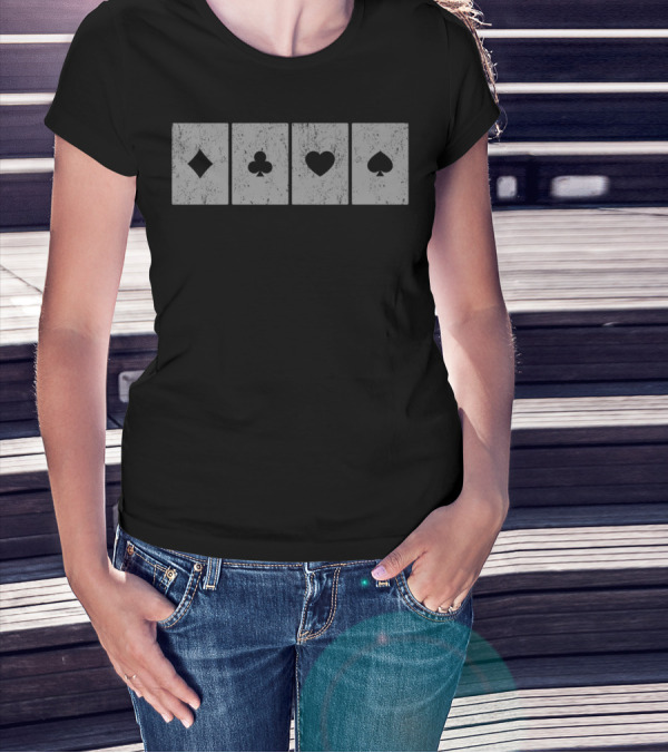 Vintage Distressed Poker Cards Diamond Club Heart Spade T-Shirt