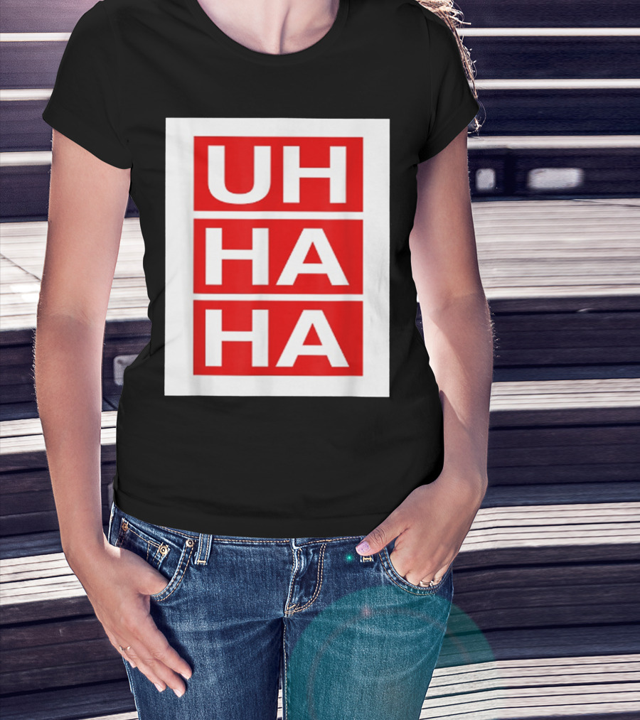 UH HA HA Graphic On Red Blocks T-Shirt
