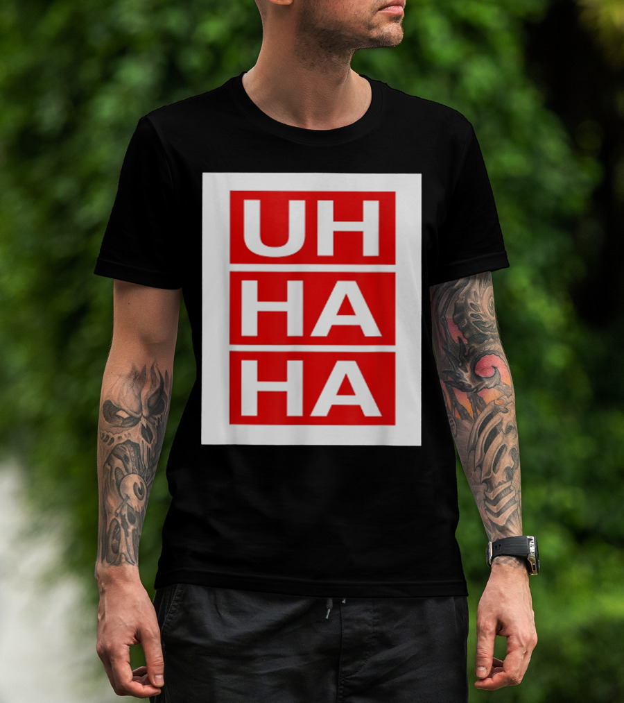 UH HA HA Graphic On Red Blocks T-Shirt