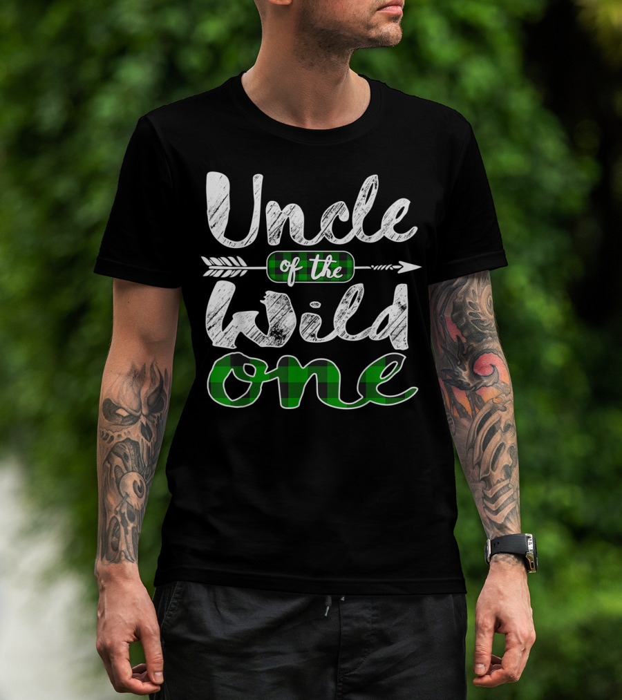 Uncle Of The Wild One Irish Green Plaid Arrow T-Shirt