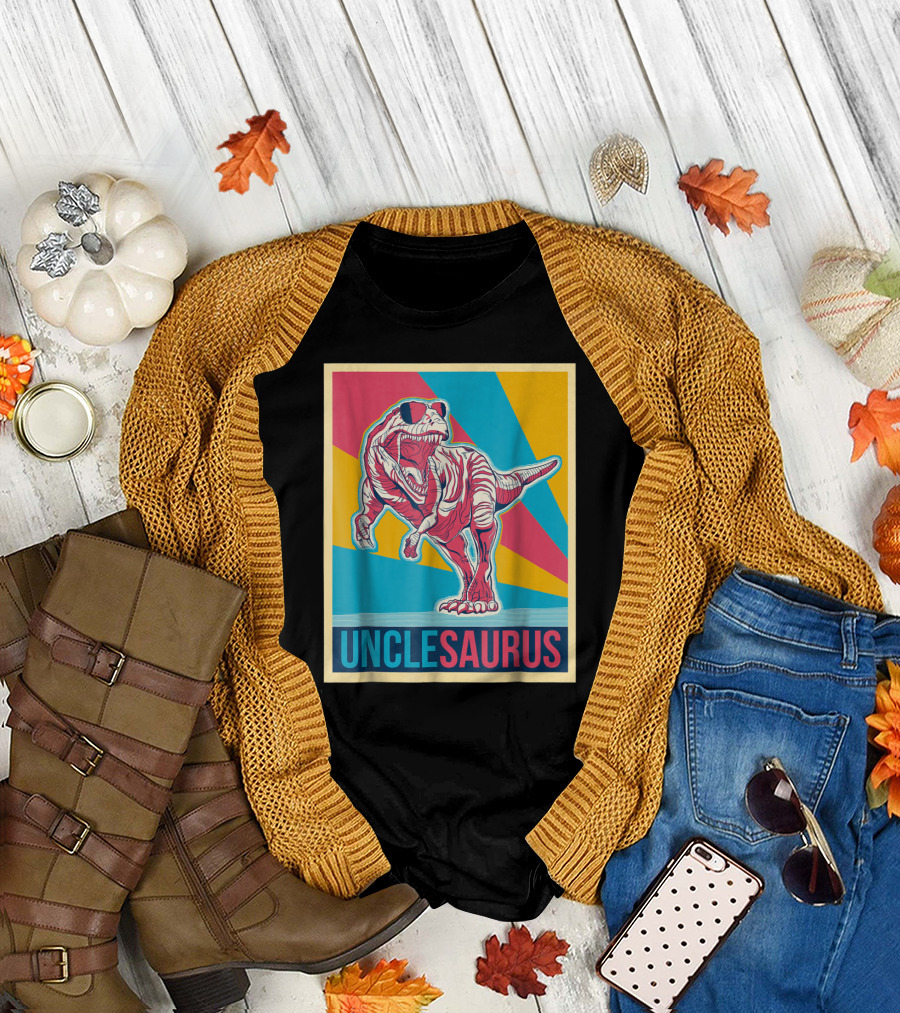 Unclesaurus Retro T-Rex Dinosaur Sunglasses Multicolor T-Shirt