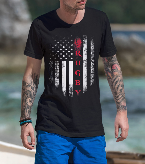 Vintage USA American Flag Red Rugby Football Stars Stripes T-Shirt