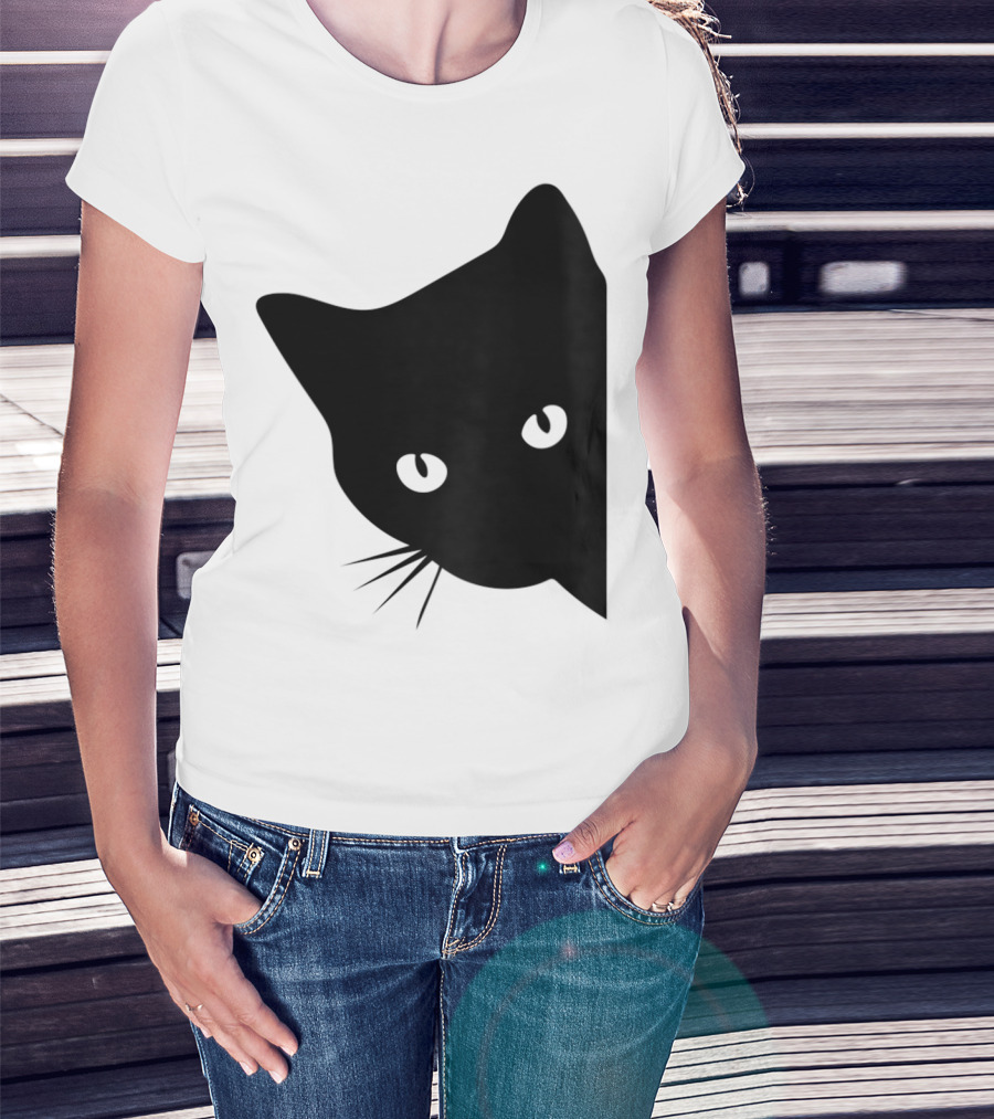 Cat Lover Ladies Spy Cat Hidden Peeking Cat T-Shirt