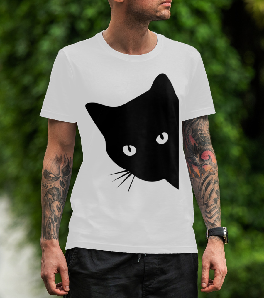 Cat Lover Ladies Spy Cat Hidden Peeking Cat T-Shirt