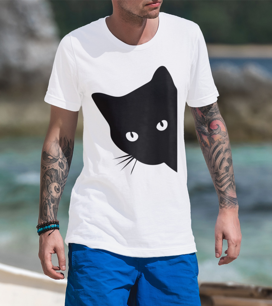 Cat Lover Ladies Spy Cat Hidden Peeking Cat T-Shirt