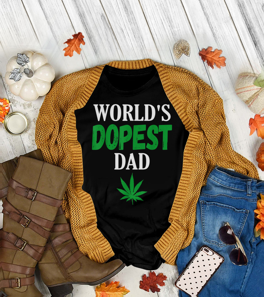 World's Dopest Dad Weed Marijuana Cannabis Leaf T-Shirt