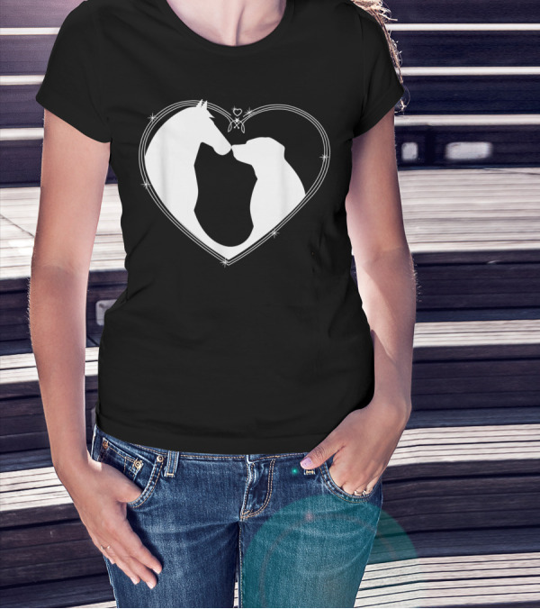 Horse Dog Heart Embrace Horseback Riding Puppy Love T-Shirt
