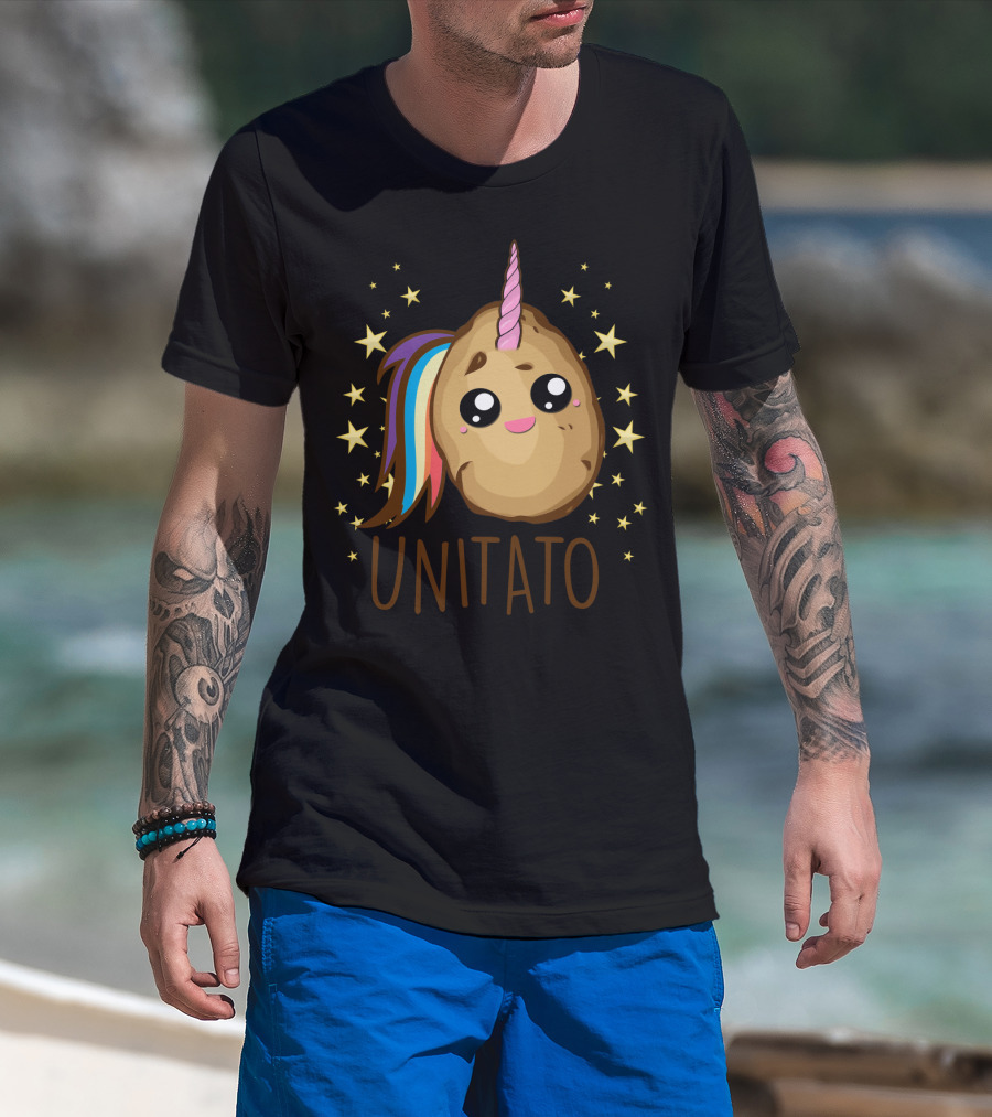 Funny Potato Unicorn UNITATO Cute Starry Rainbow Horn T-Shirt