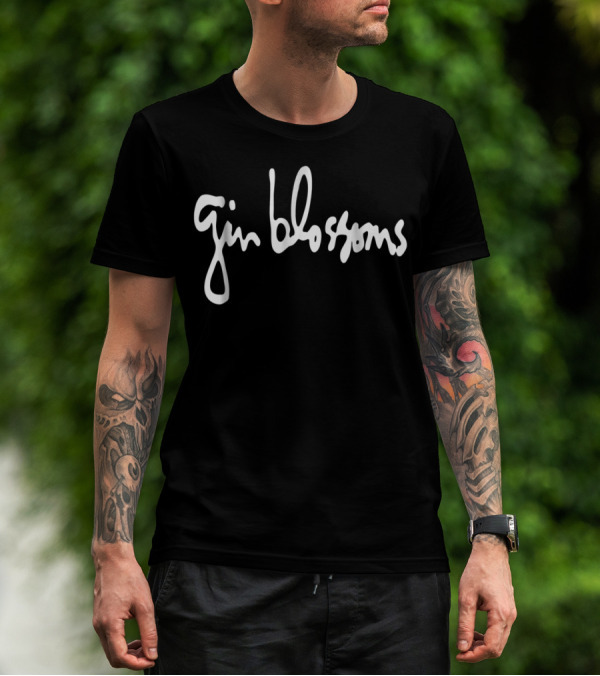 Gin Blossoms Band Name White Script T-Shirt