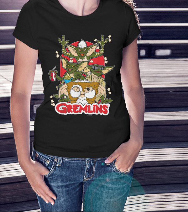Gremlins Eating Popcorn Movie Snack Fun T-Shirt