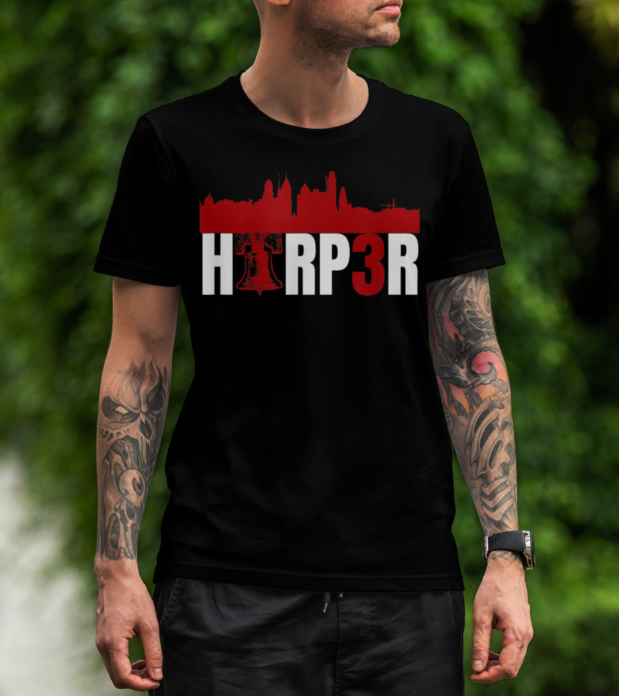 Harper Philadelphia Baseball H3RP3R Liberty Bell Skyline T-Shirt