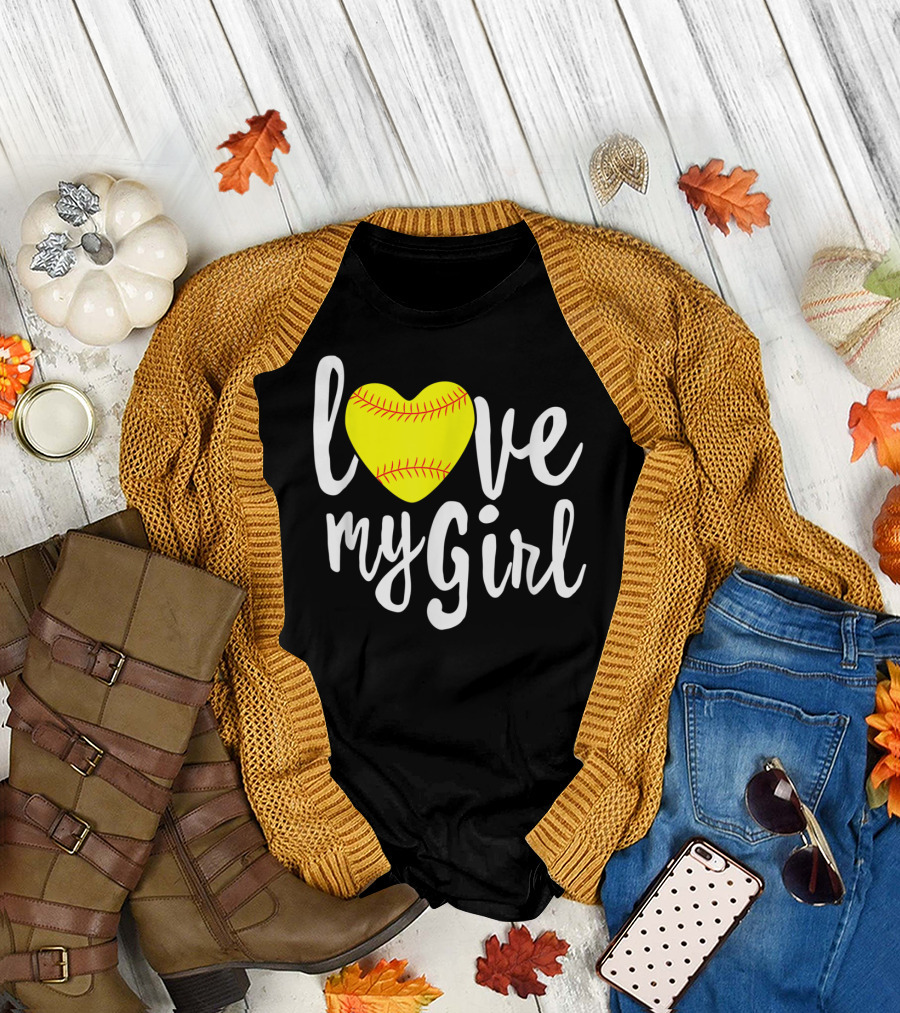 Love My Girl Softball Heart T-Shirt