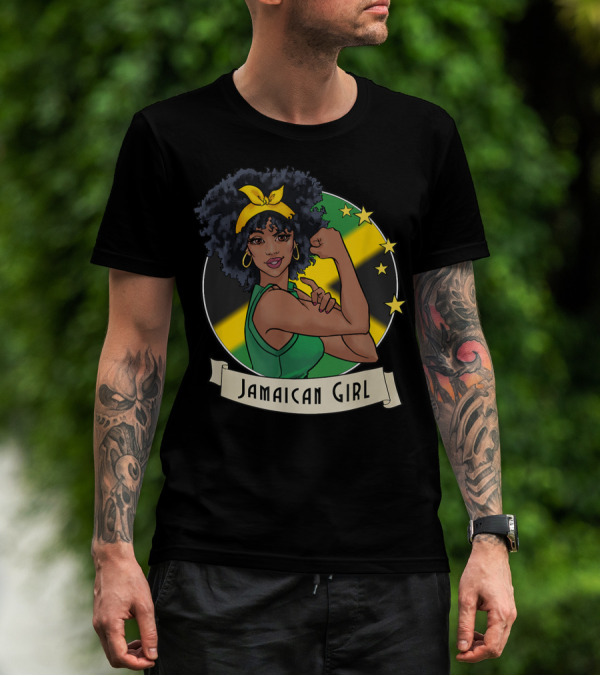 Jamaican Girl Afro Pride Jamaica Flag Fashion T-Shirt