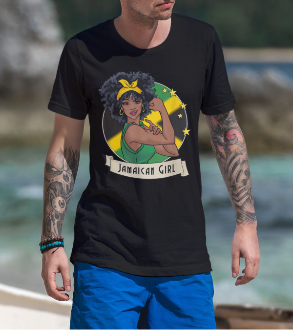 Jamaican Girl Afro Pride Jamaica Flag Fashion T-Shirt