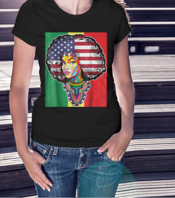 Juneteenth Dashiki American Flag Afro Woman African Colors T-Shirt
