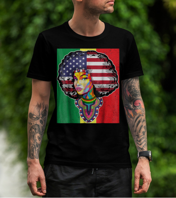 Juneteenth Dashiki American Flag Afro Woman African Colors T-Shirt