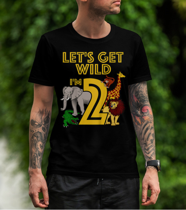 Let's Get Wild I'm 2 Elephant Giraffe Lion Crocodile Birthday Safari Jungle Kids 2 Year Old Zoo T-Shirt