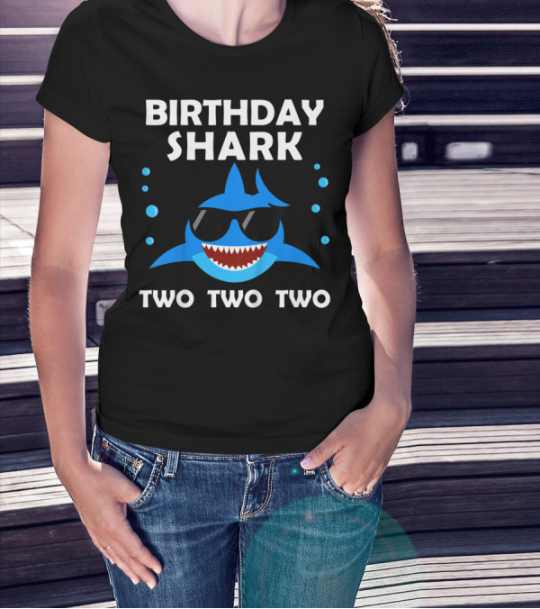 Birthday Shark Two Two Two Kids 2nd Birthday Boy Party T-Shirt