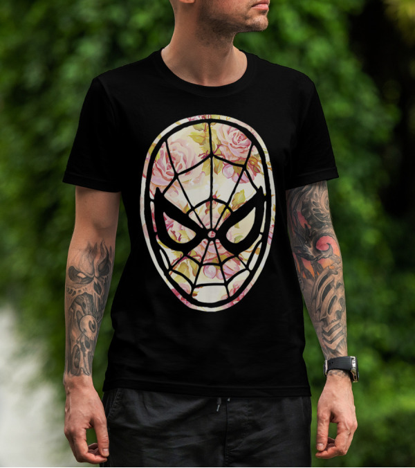Marvel Spider Man Mask Floral Fill Floral T-Shirt