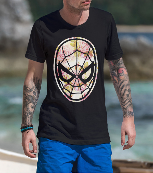 Marvel Spider Man Mask Floral Fill Floral T-Shirt