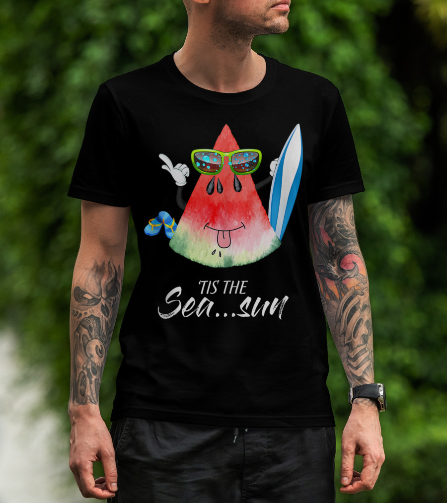 Tis The Sea Sun Melon Christmas Tree Summer Fun T-Shirt