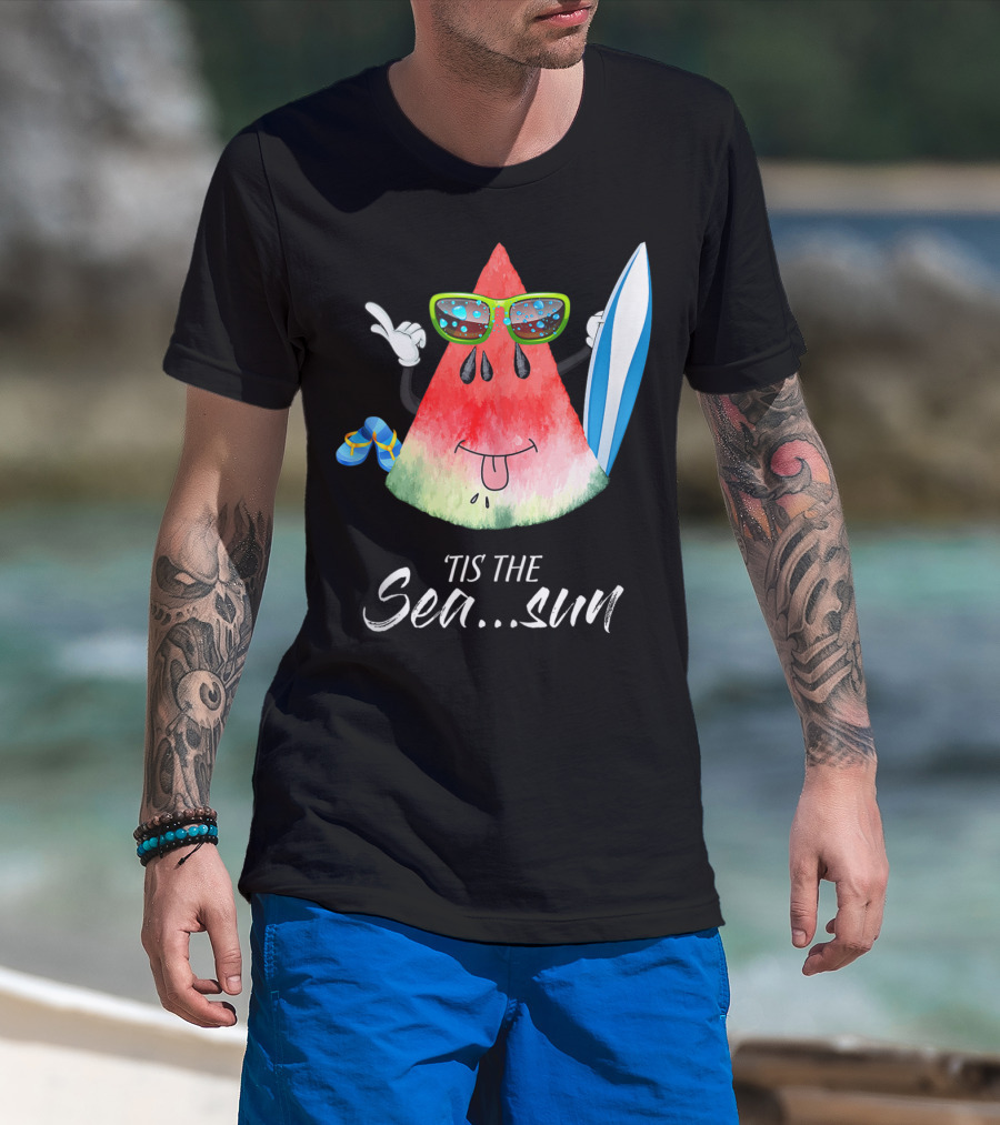 Tis The Sea Sun Melon Christmas Tree Summer Fun T-Shirt
