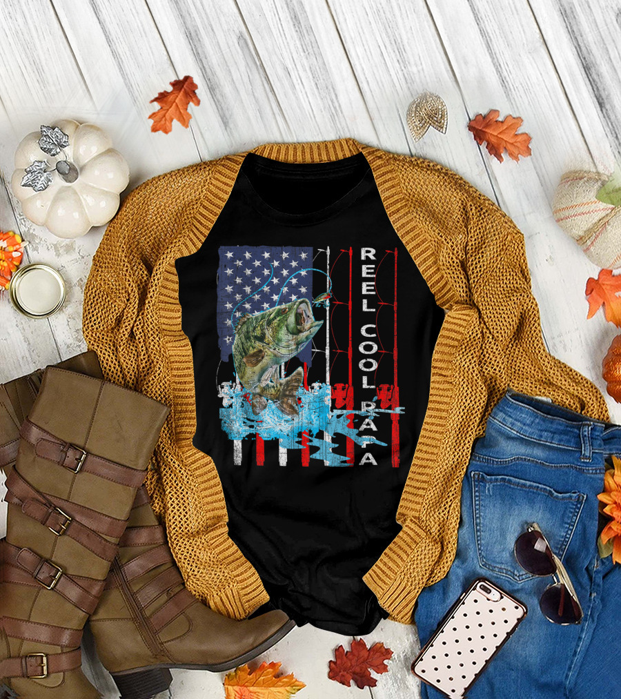 Reel Cool Papa American Flag Fish T-Shirt