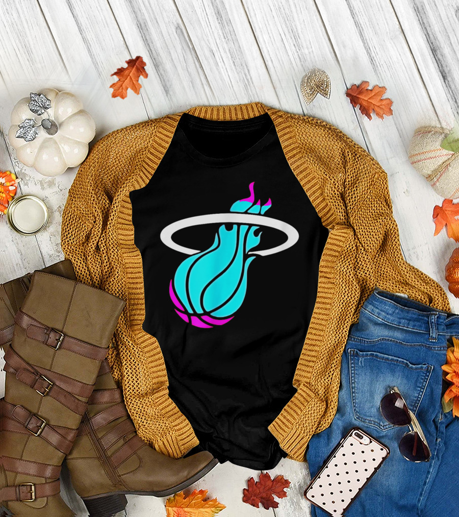 Miami Vices Heat Basketball Neon Flame T-Shirt