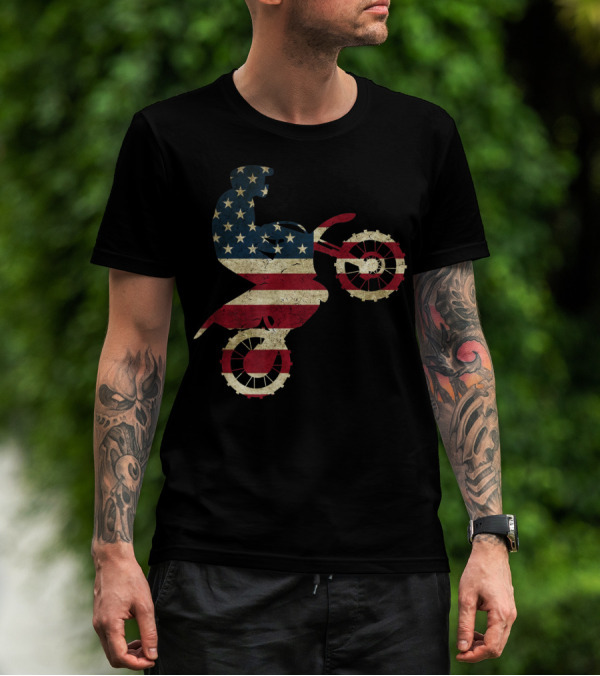 Motocross Dirt Bike American Flag Brap Stars And Stripes Rider T-Shirt