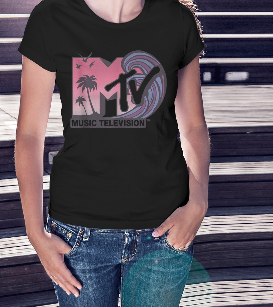 MTV Music Television Palm Trees And Waves T-Shirt