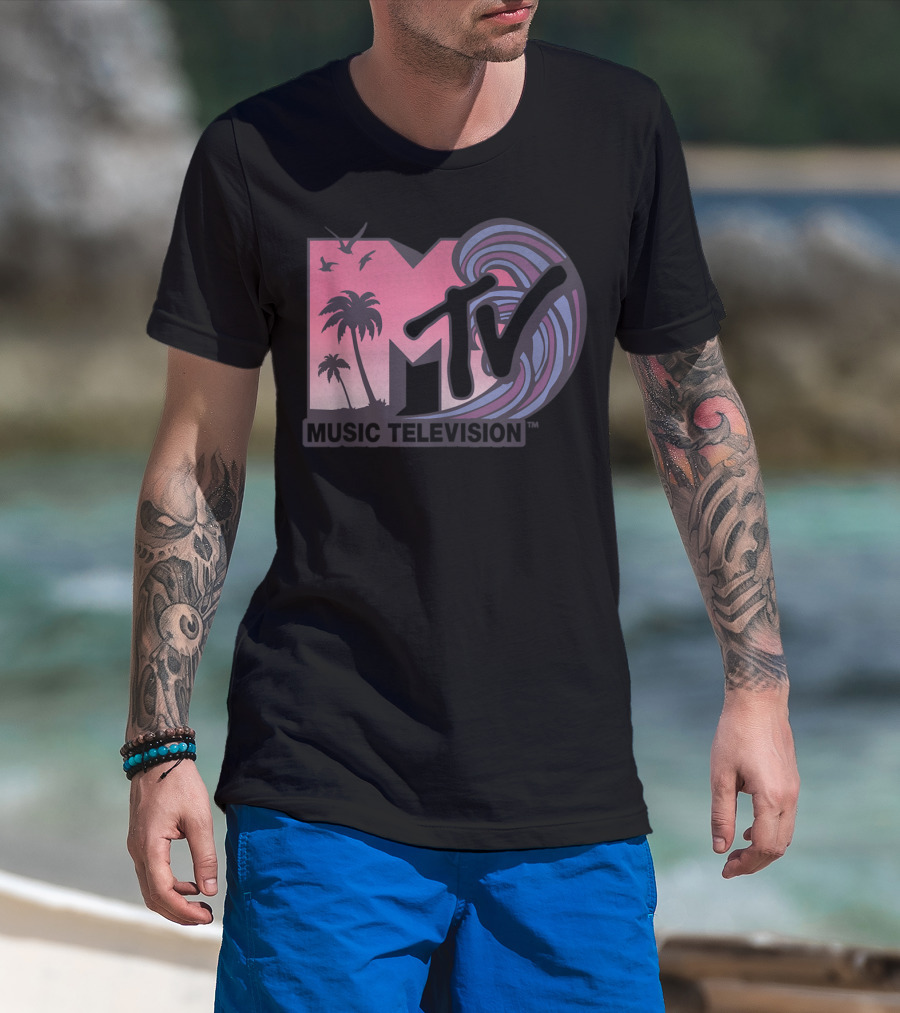 MTV Music Television Palm Trees And Waves T-Shirt