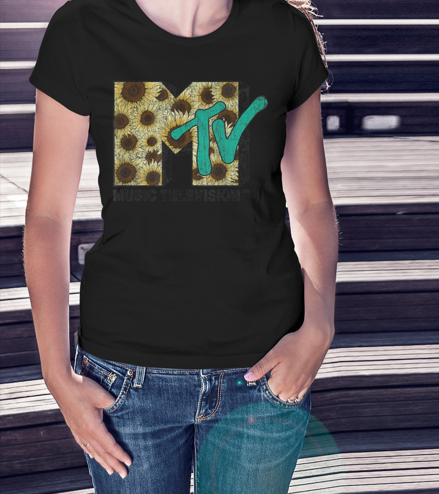 MTV Music Television Distressed Vintage Sunflower T-Shirt