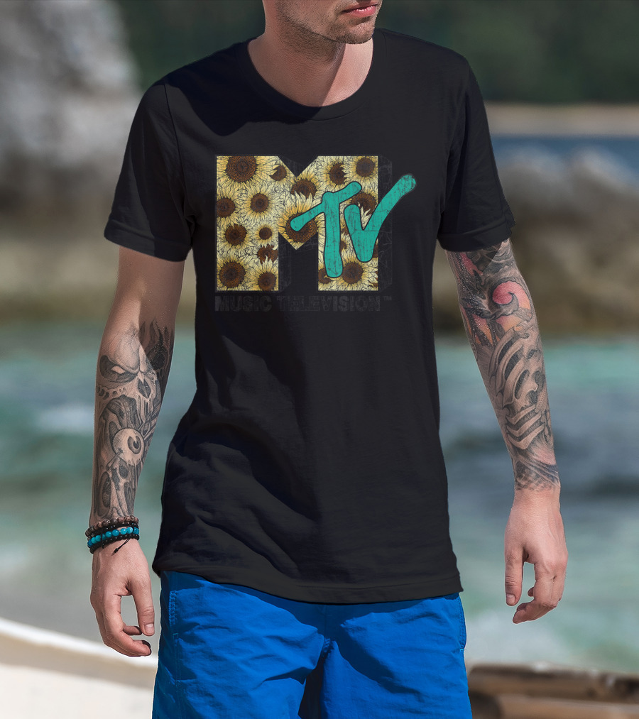 MTV Music Television Distressed Vintage Sunflower T-Shirt