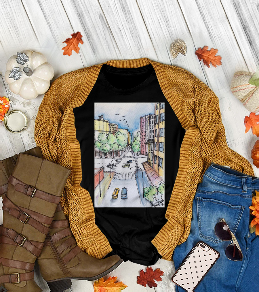 New York City Urban Street View from the Highline with Cars and Buildings T-Shirt