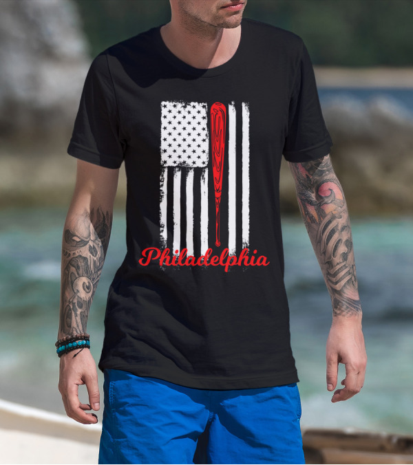 Philadelphia Baseball Flag American Bat T-Shirt