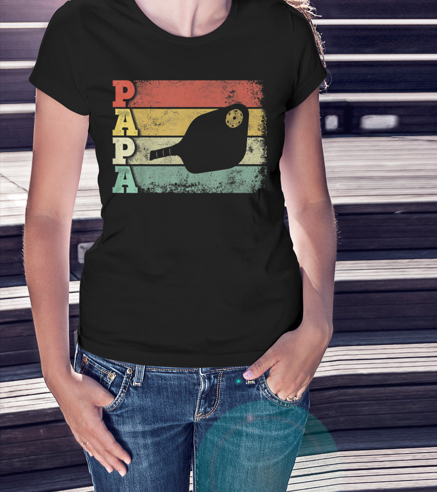 Papa Pickleball Paddle Retro Vintage Dad T-Shirt