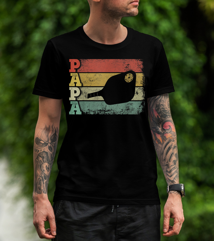 Papa Pickleball Paddle Retro Vintage Dad T-Shirt