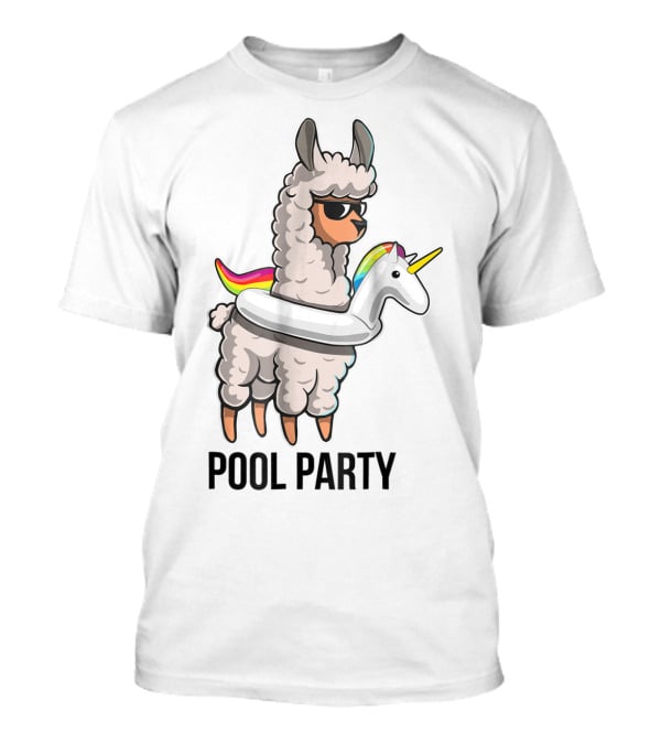 Pool Party Llama With Unicorn Float Funny Llama T-Shirt