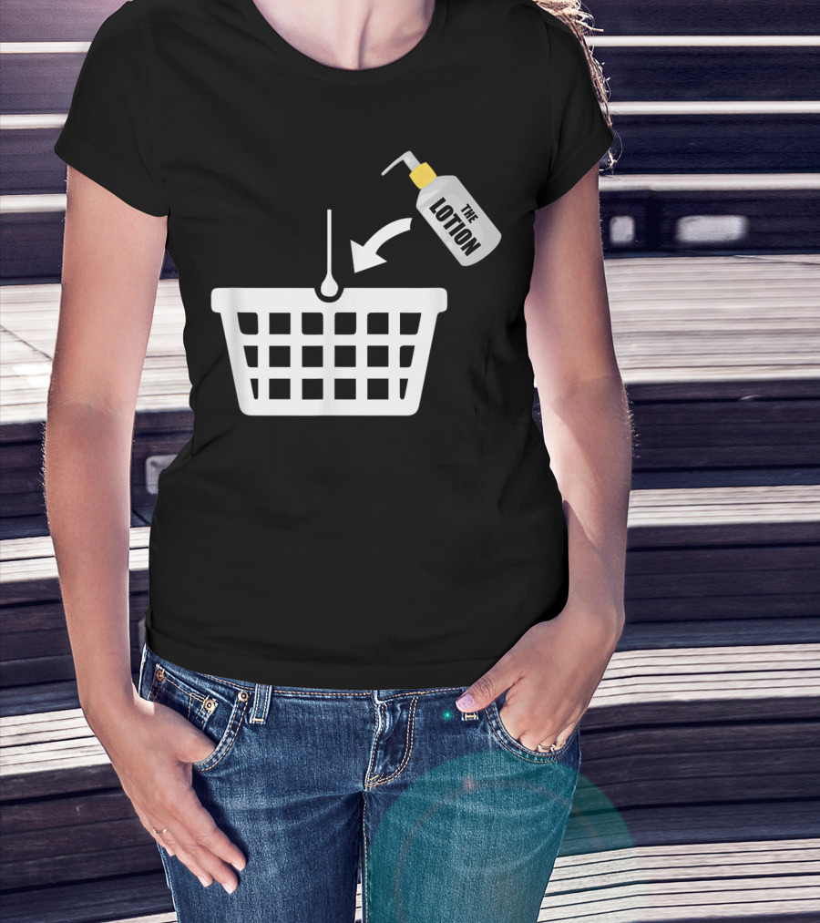 Put The Lotion In The Basket Icon With Pump Bottle And Arrow T-Shirt