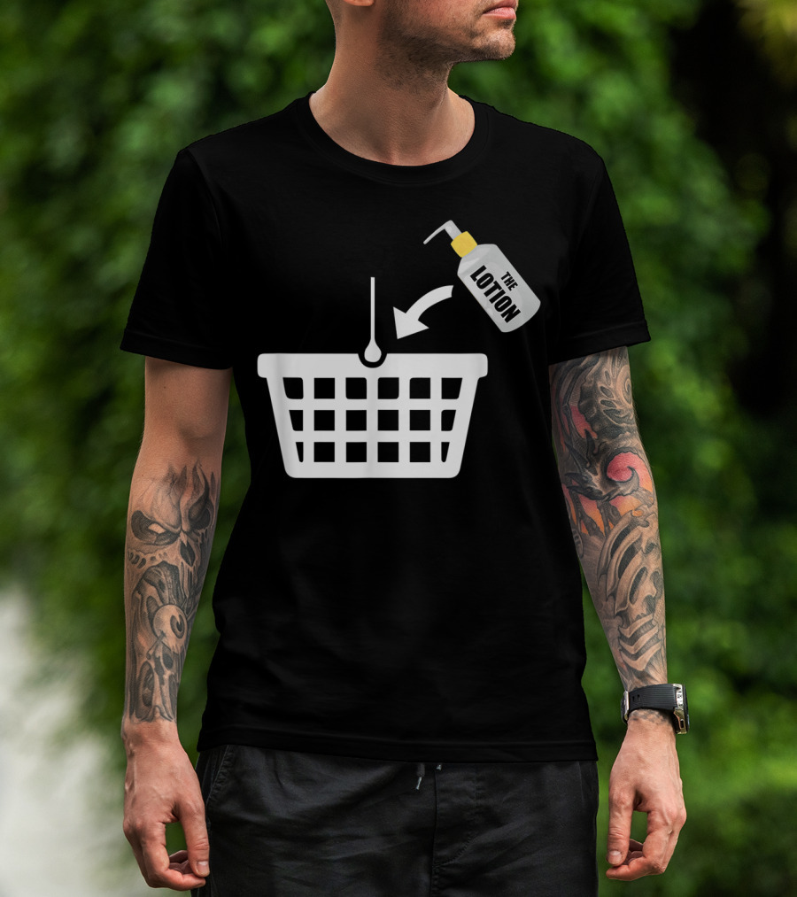 Put The Lotion In The Basket Icon With Pump Bottle And Arrow T-Shirt