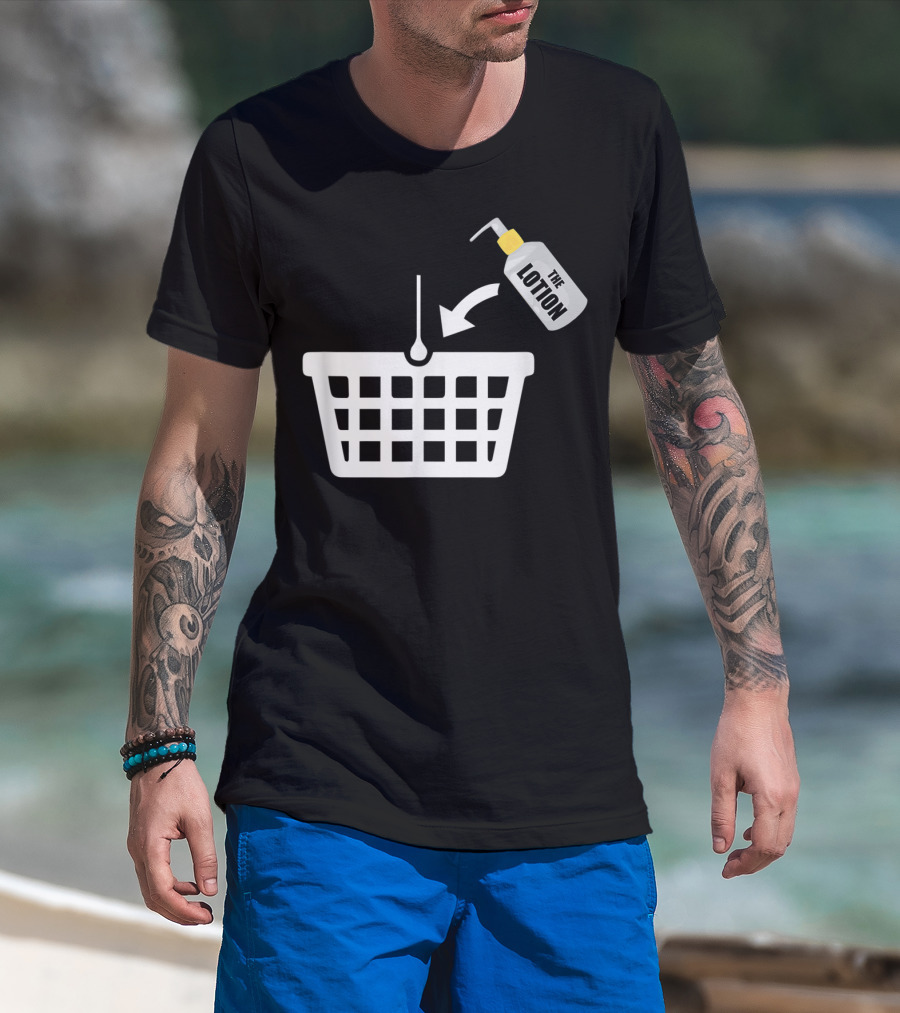 Put The Lotion In The Basket Icon With Pump Bottle And Arrow T-Shirt