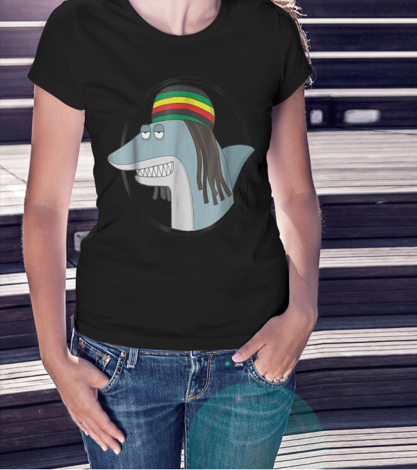 Reggae Shark With Rasta Hat And Dreadlocks T-Shirt