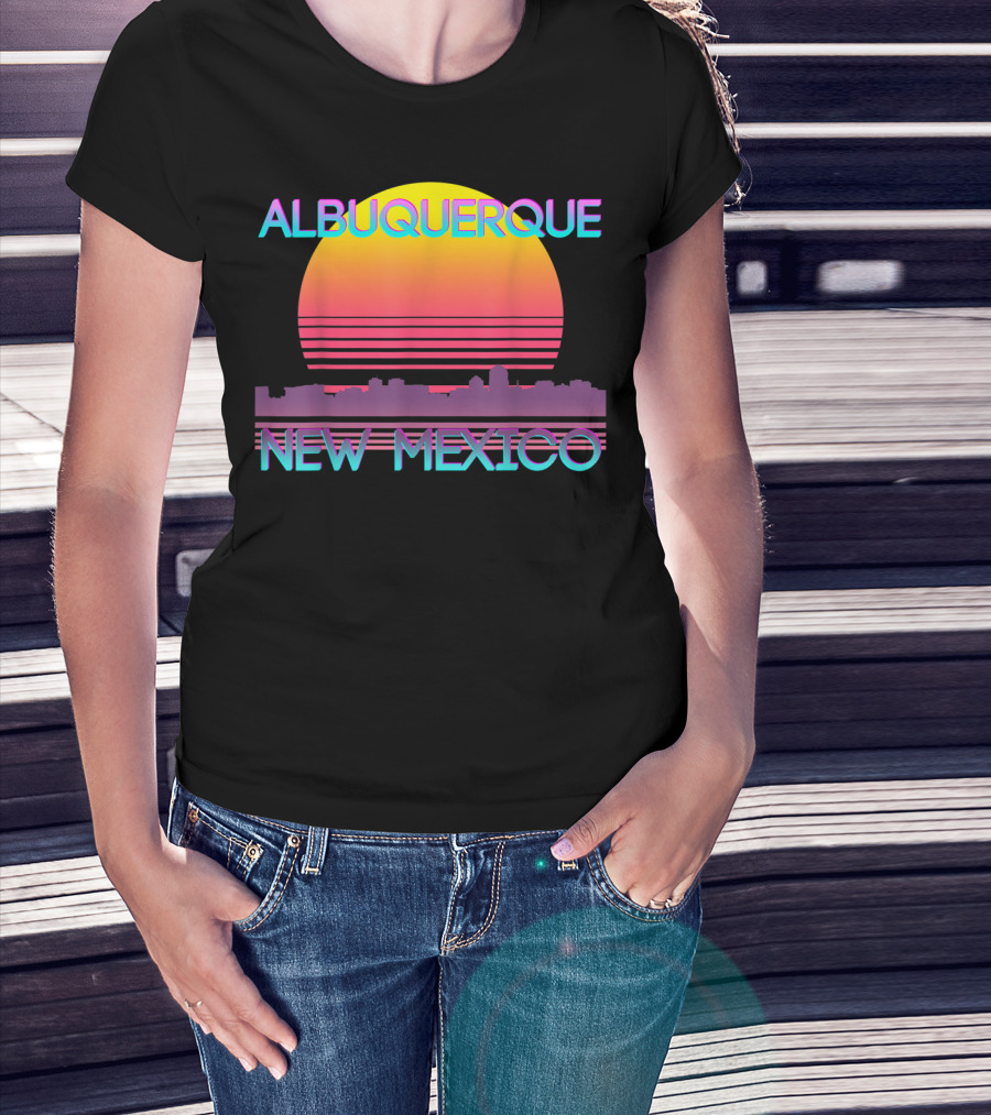 Albuquerque New Mexico Retro Vaporwave Skyline Sunset T-Shirt