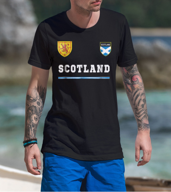 Scotland Soccer Jersey Flag With Scottish Lion And Saltire Badges T-Shirt