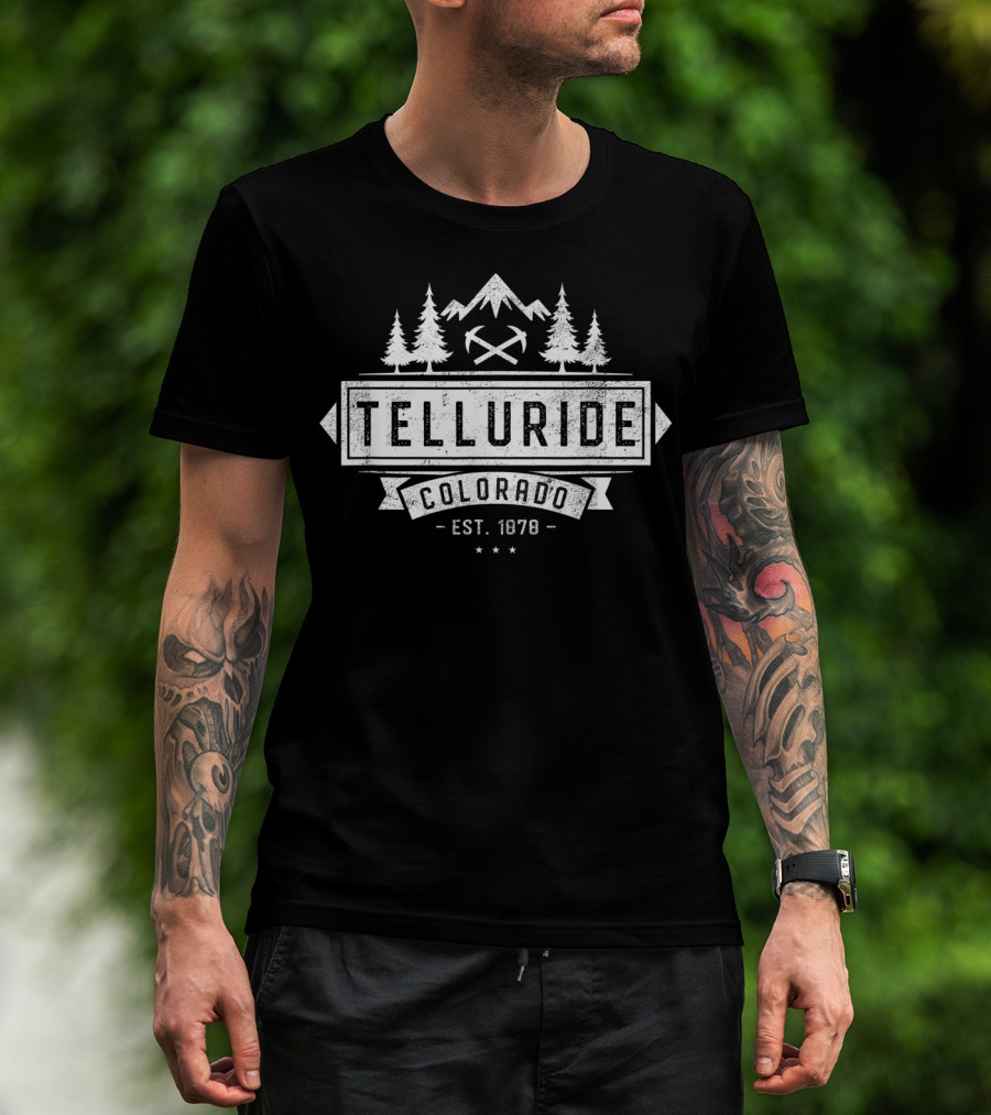 Telluride Colorado Est. 1878 Mountain Trees Axes Stars T-Shirt